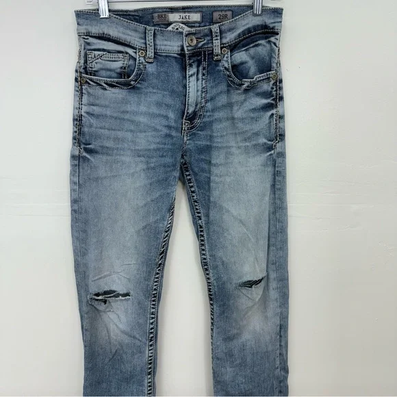 BKE Men's Jake Blue Distressed Slim Jeans F16 - Picture 3 of 9